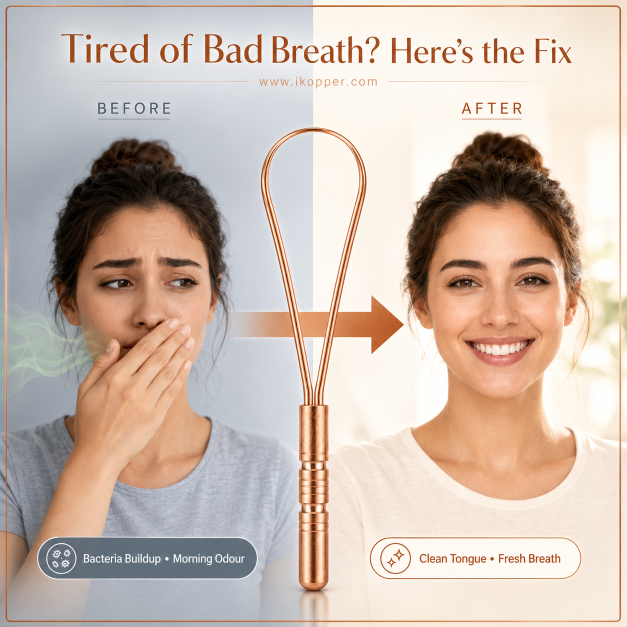iKopper Pure Copper Tongue Scraper | Fresher Breath & Improved Oral Health I Ancient Ayurvedic Ritual | Eco-Friendly | Travel Case included