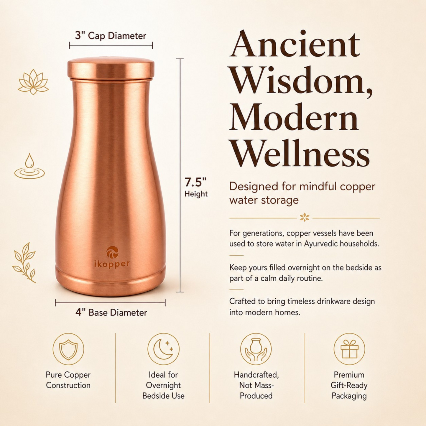 iKopper Bedroom Jar - Pure Copper Carafe 32Oz