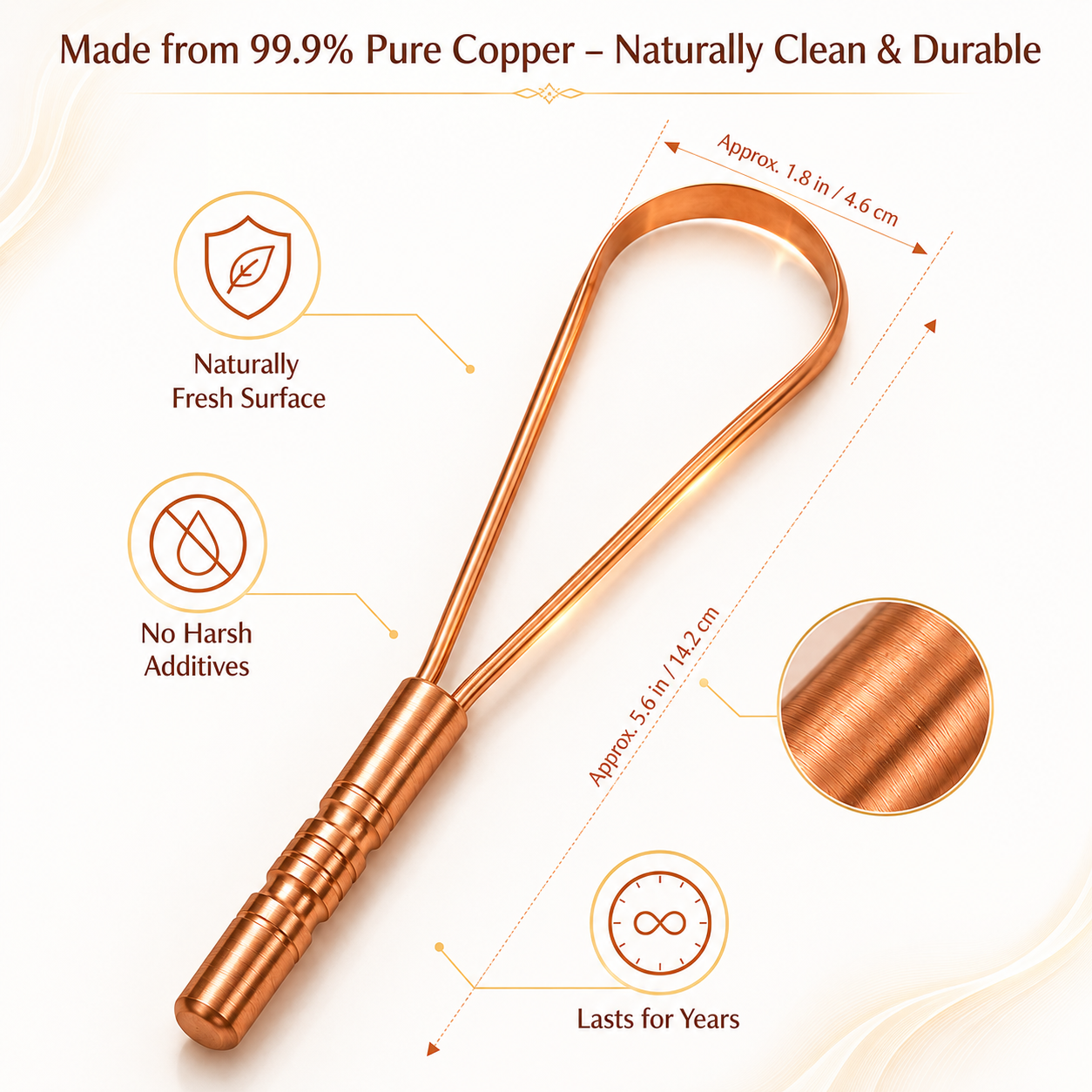 iKopper Pure Copper Tongue Scraper | Fresher Breath & Improved Oral Health I Ancient Ayurvedic Ritual | Eco-Friendly | Travel Case included