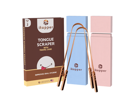 Copper Tongue Scraper - Two Pack with Travel Case