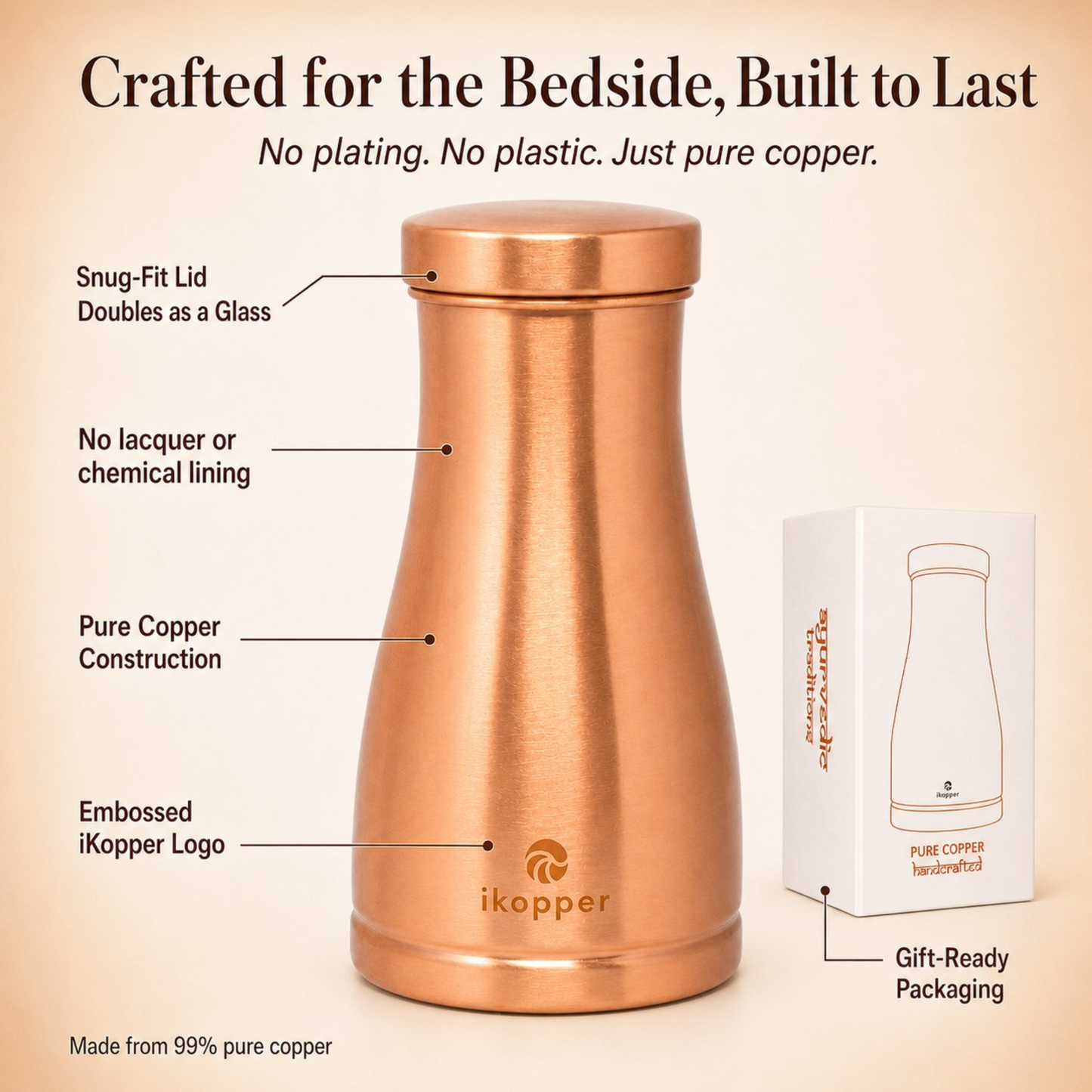 iKopper Bedroom Jar - Pure Copper Carafe 32Oz
