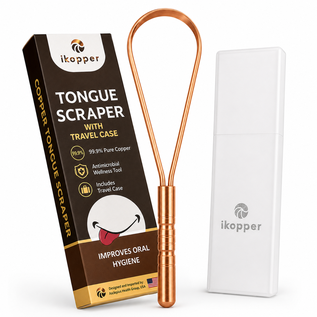 iKopper Pure Copper Tongue Scraper | Fresher Breath & Improved Oral Health I Ancient Ayurvedic Ritual | Eco-Friendly | Travel Case included