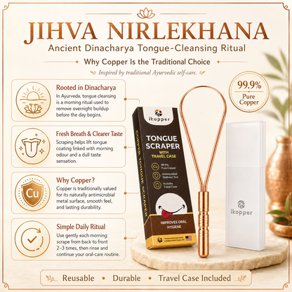 iKopper Pure Copper Tongue Scraper | Fresher Breath & Improved Oral Health I Ancient Ayurvedic Ritual | Eco-Friendly | Travel Case included