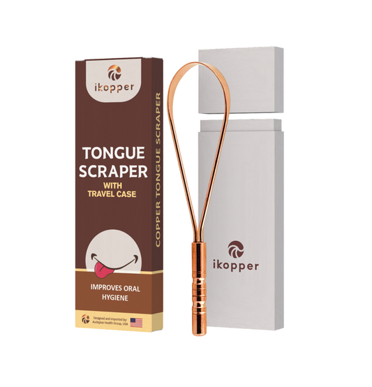 Copper Tongue Scraper - Single handle with Travel Case